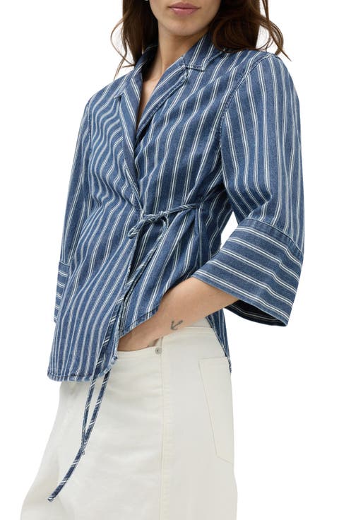 Stripe Wrap Denim Shirt