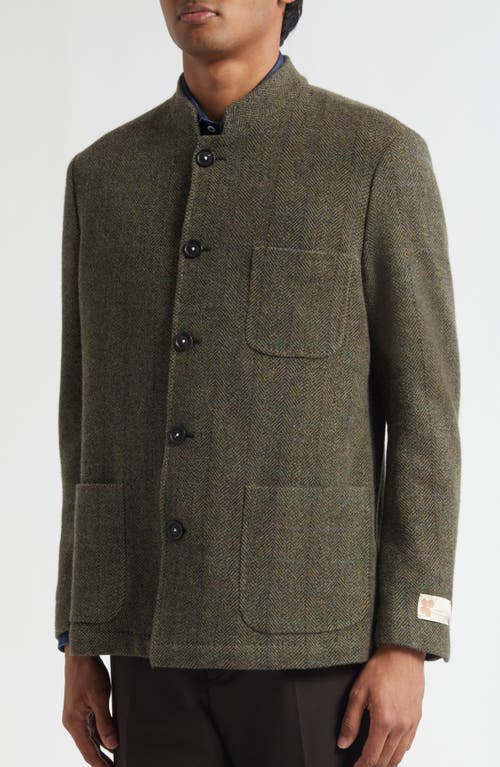 Massimo Alba Wool Herringbone Nehru Jacket In Green