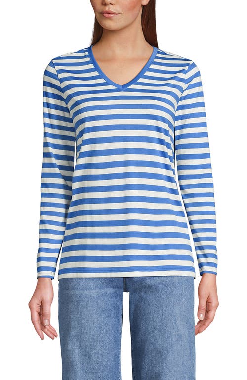 Lands' End Relaxed Supima Cotton Long Sleeve V-neck T-shirt In Blue