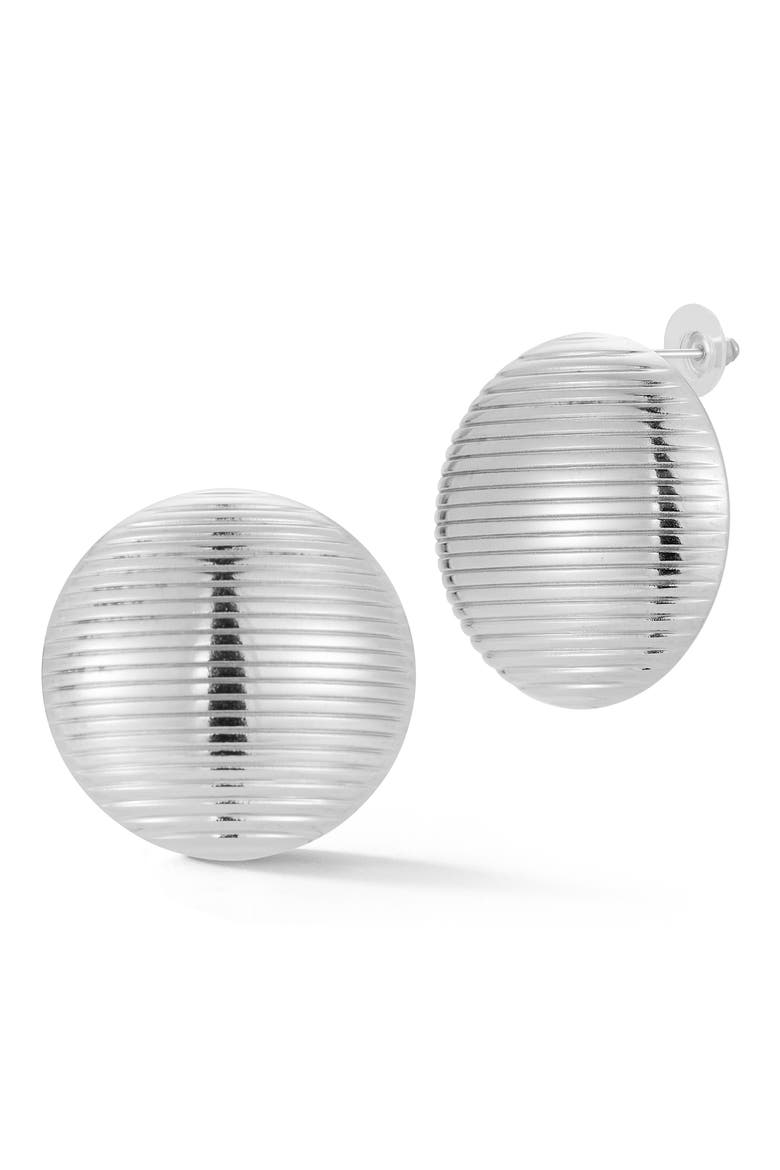 Rib Textured Button Stud Earrings, Main, color, SILVER