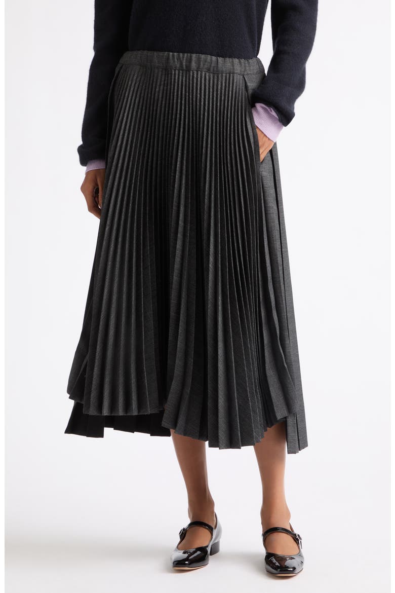 Layered Pleated Midi Skirt, Main, color, MELANGE BLACK/ WHITE