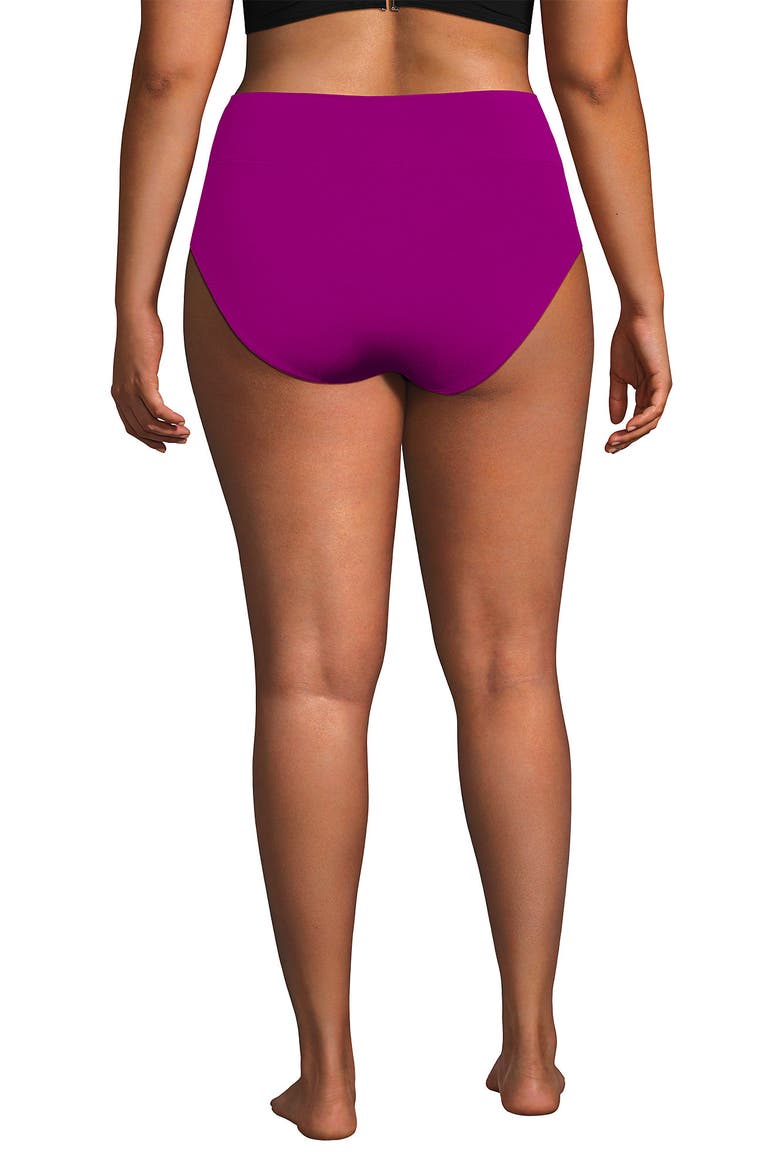 Chlorine Resistant Pinchless High Waisted Bikini Bottoms, Alternate, color, Crimson Rose