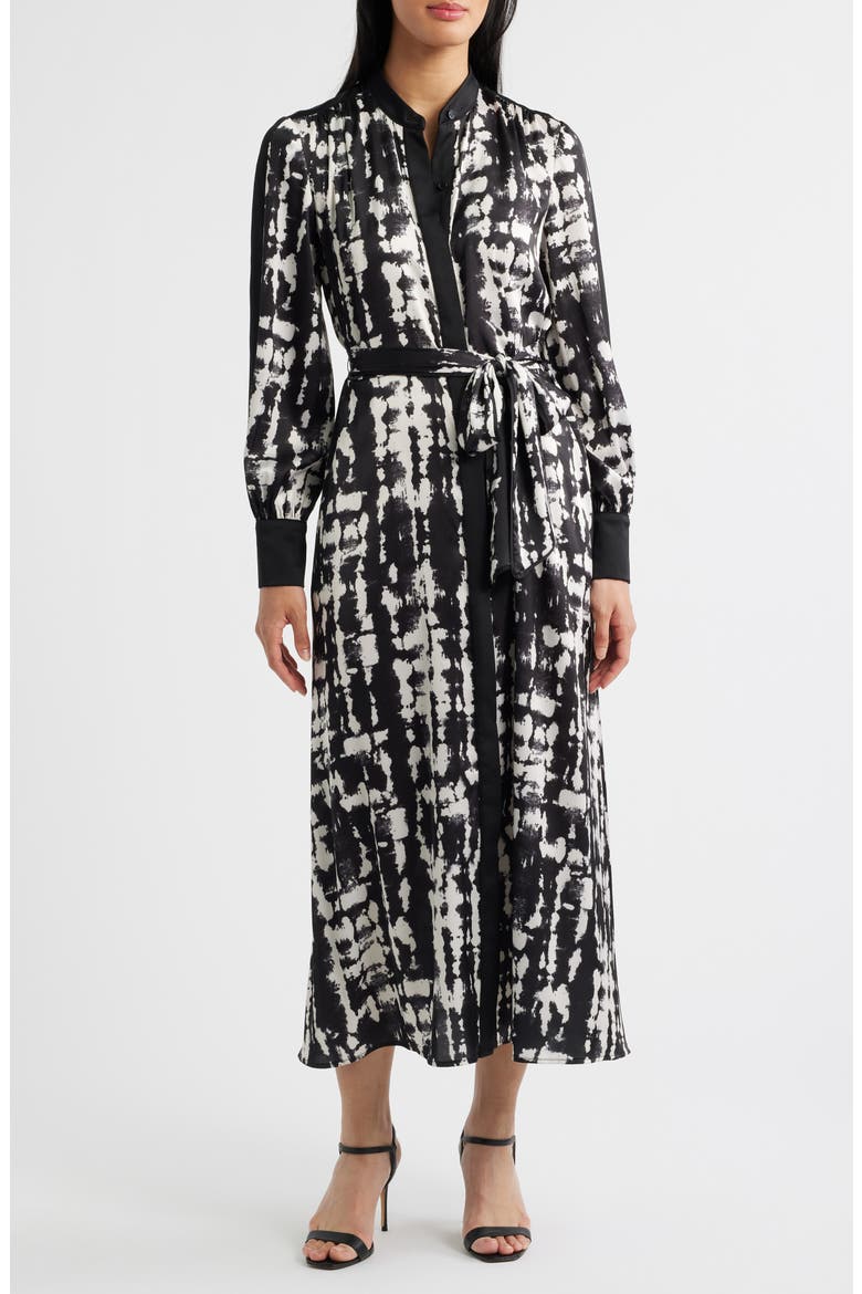 Print Long Sleeve Shirtdress, Main, color, BLACK WHITE