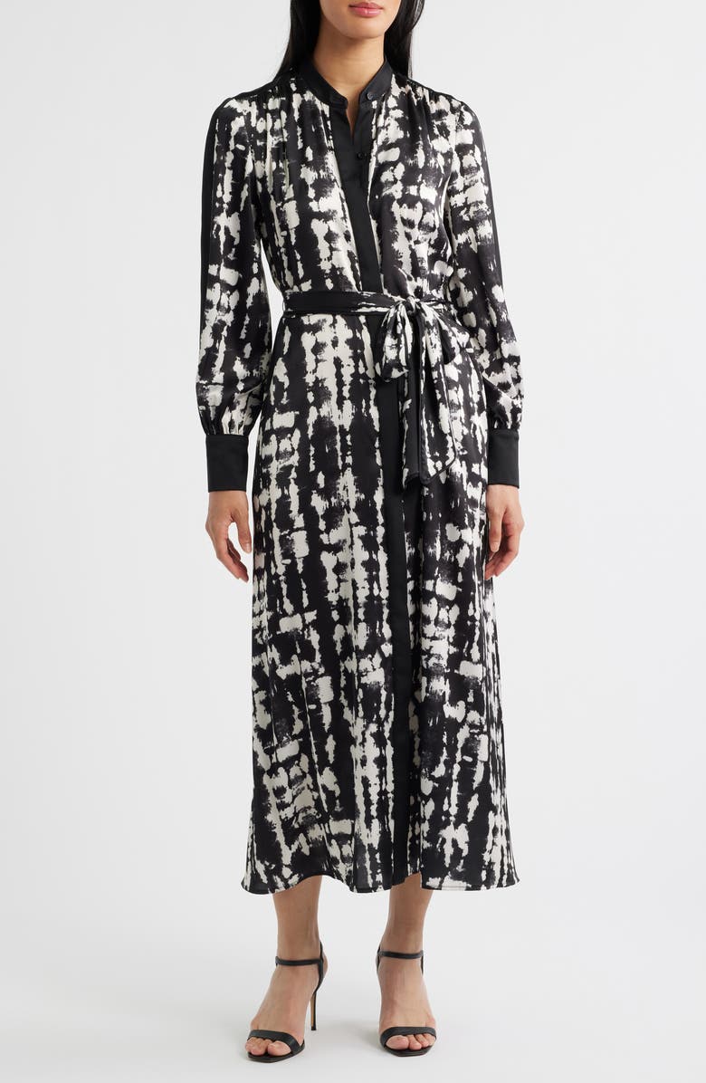 Julia Jordan Print Long Sleeve Shirtdress, Main, color, Black White