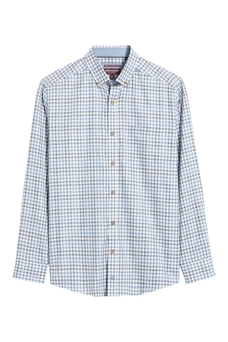 Check Heathered Cotton Button-Up Shirt, Alternate, color, BLUE/ NAVY TONAL CHECK SHIRT