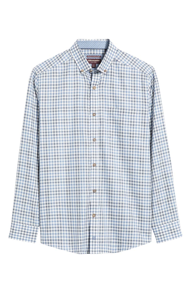 Johnston & Murphy Check Heathered Cotton Button-Up Shirt, Alternate, color, Blue/ Navy Tonal Check Shirt