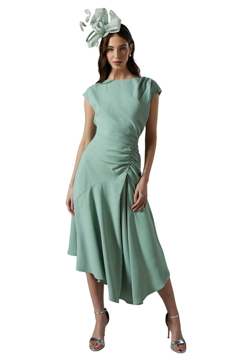 Drape Side Cap Sleeve Midi Dress, Main, color, Sage