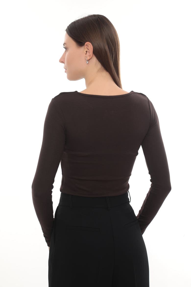Detail Cutout Long Sleeve Stretch Mila Top, Alternate, color, Brown