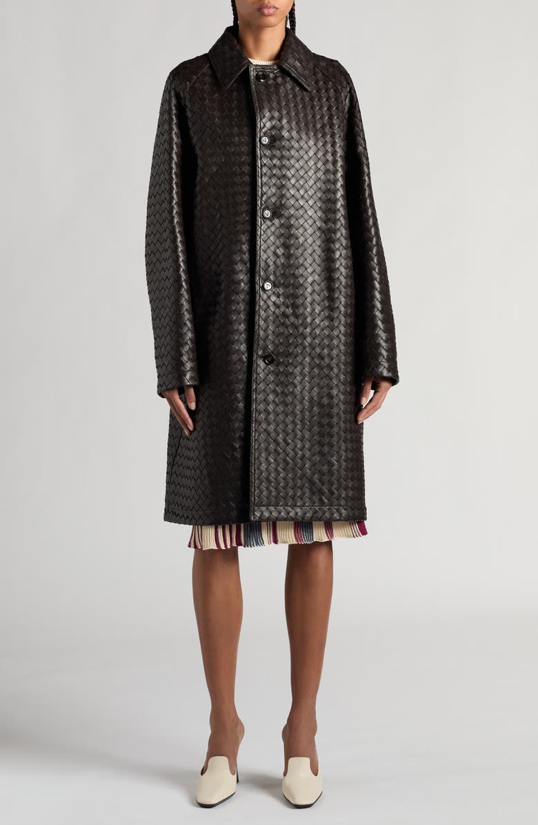 Bottega Veneta Lambskin Leather Intrecciato Coat, Main, color, 