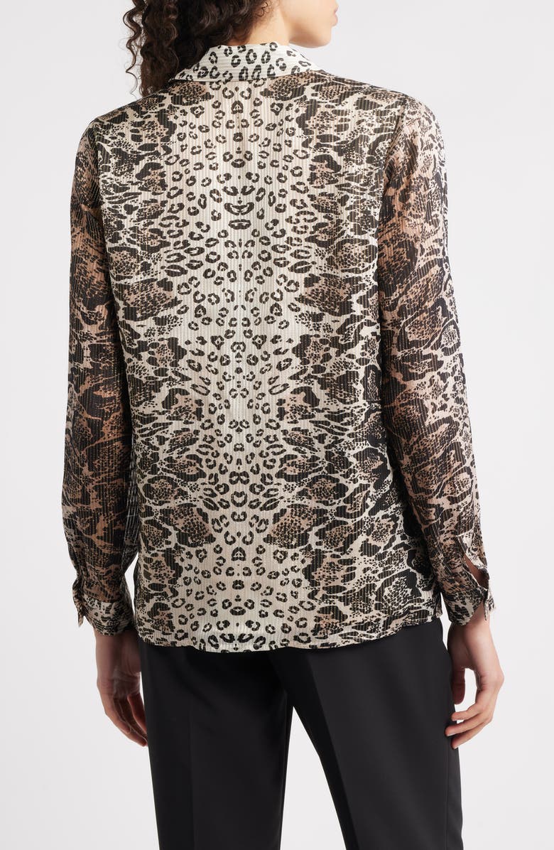 Elie Tahari The Madeline Print Metallic Silk Shirt, Alternate, color, Sunset Leopard