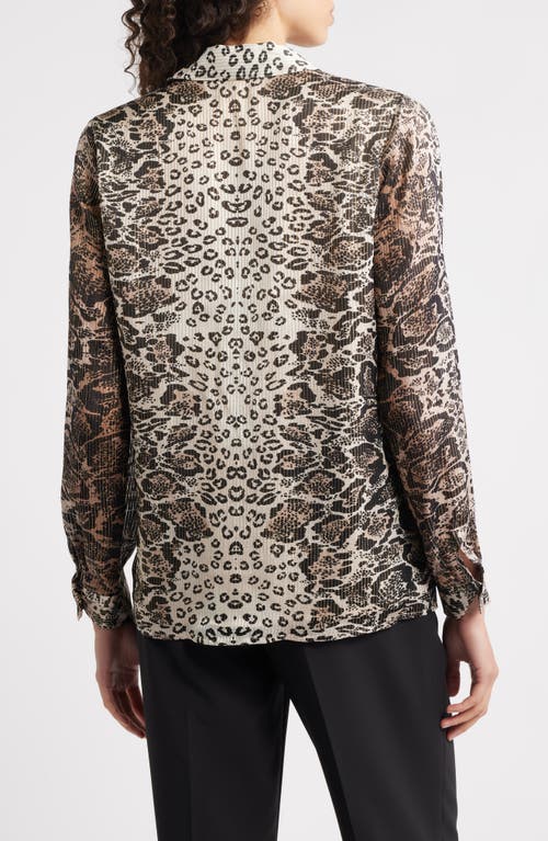 Elie Tahari The Madeline Print Metallic Silk Shirt In Animal Print