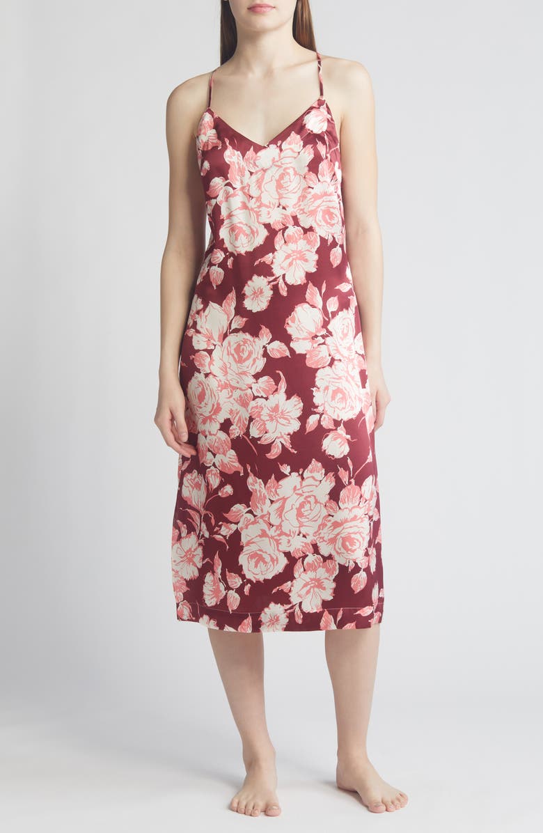 Liberty London Floral Silk Satin Long Chemise, Main, color, 