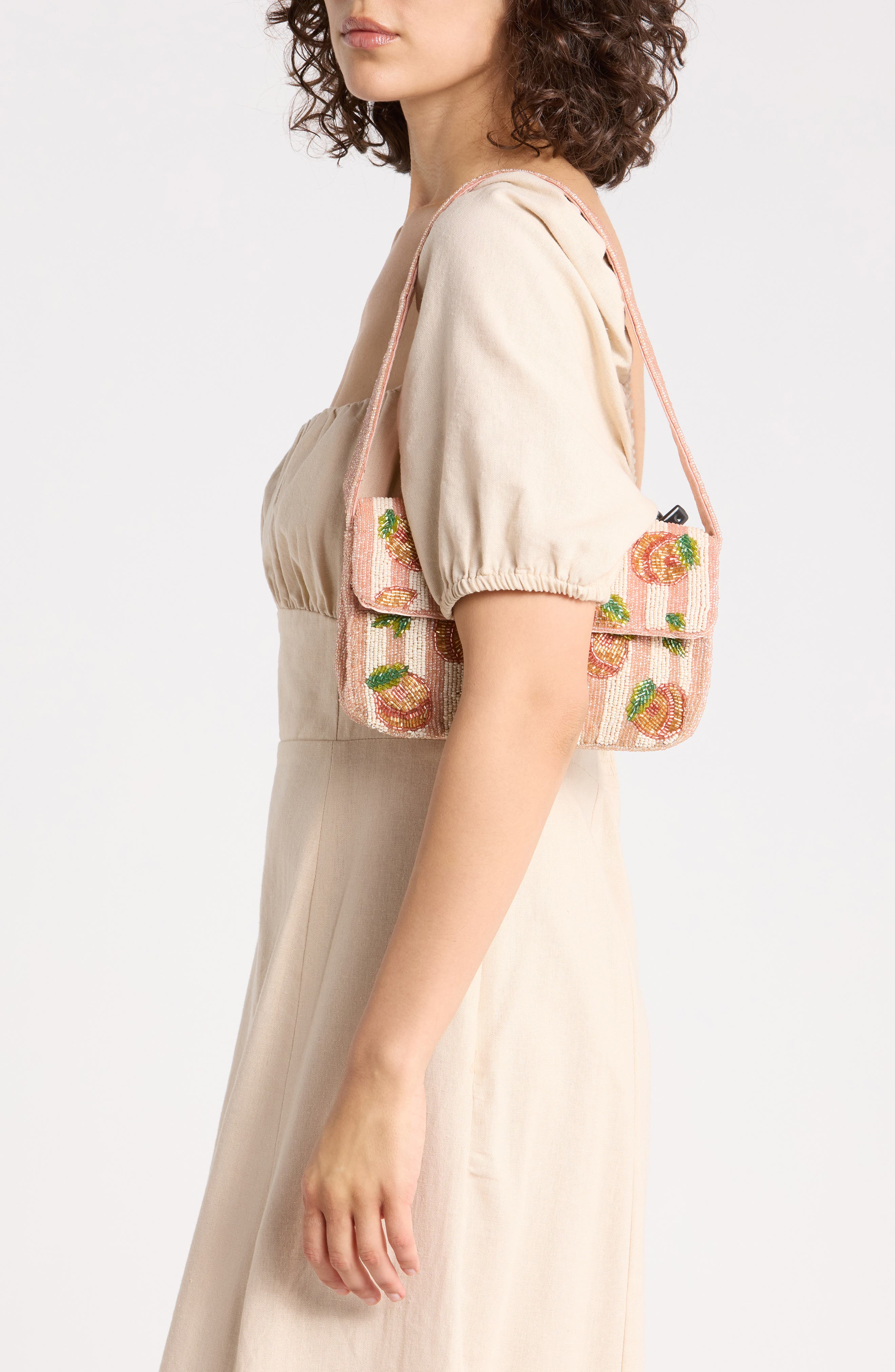 Stripe Peaches Beaded Shoulder Bag, Alternate, color, PEACH MULTI