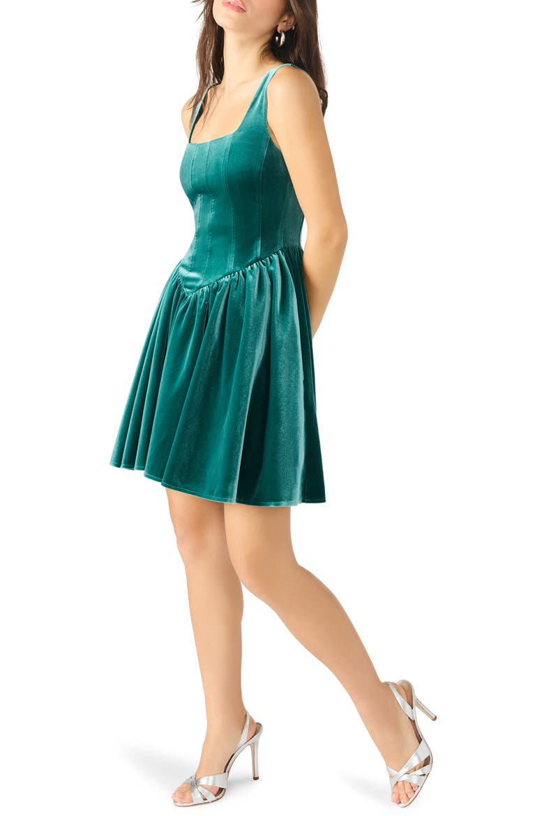 Ray Corset Velvet Minidress, Alternate, color, STORM
