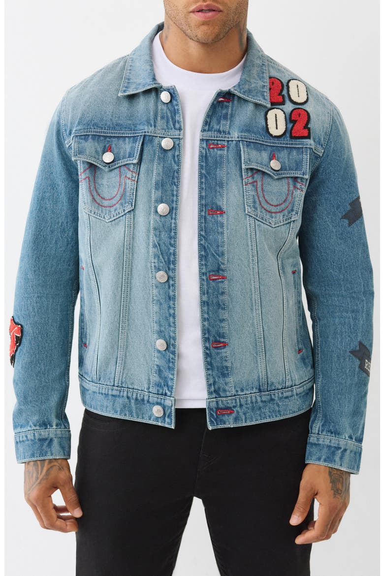 Jessie Patch Denim Jacket, Main, color, LIGHT AUTUMN WALK WASH