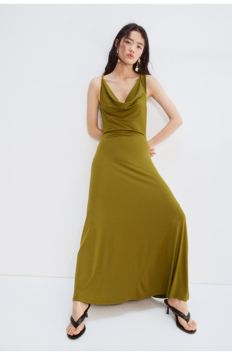 H&M Draped Jersey Dress, Alternate, color, Olive Green