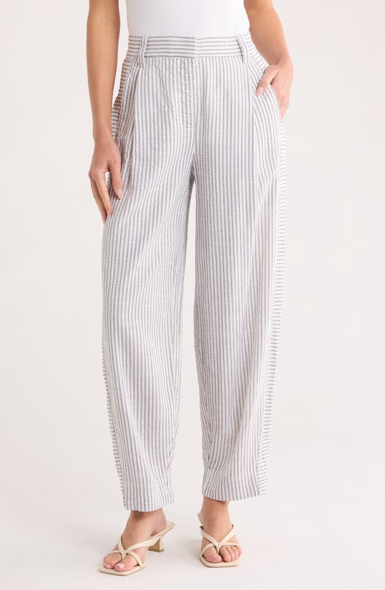 Democracy Stripe Ankle Barrel Leg Pants, Main, color, White/ Blue