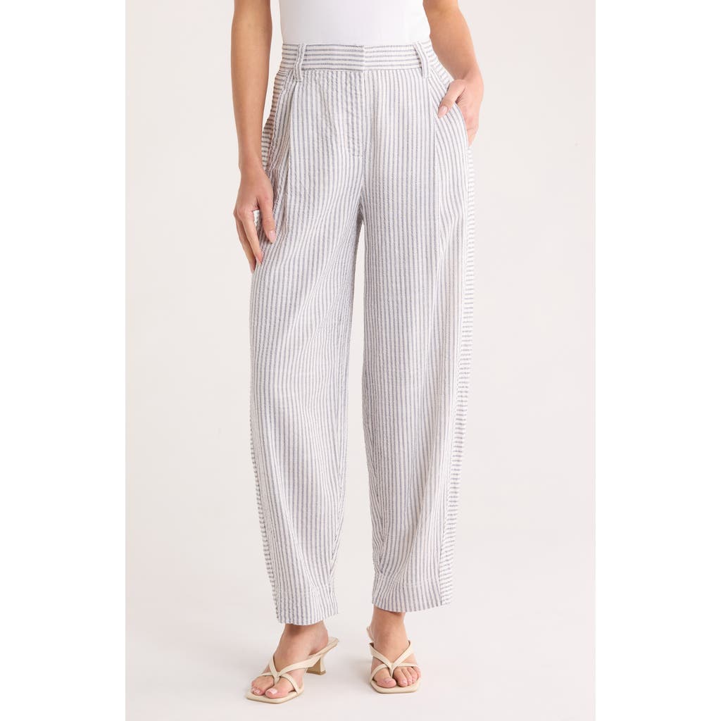 Democracy Stripe Ankle Barrel Leg Pants In Gray