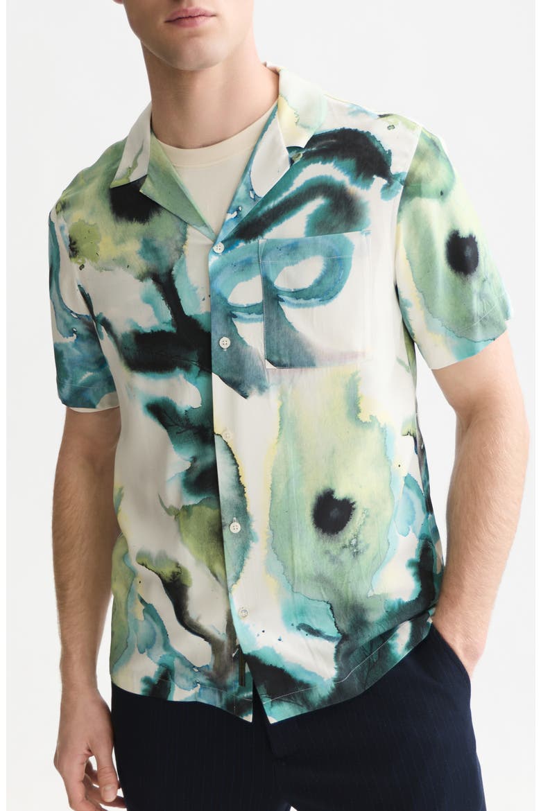 Watercolor Floral Short Sleeve Viscose Shirt, Main, color, WATERCOLOR FLOWER BALSAM GREEN