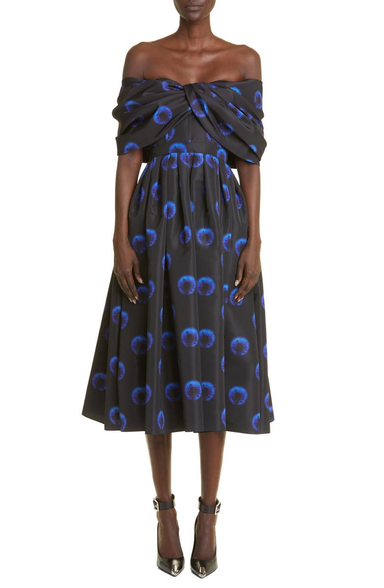 McQueen Midnight Iris Off the Shoulder Midi Dress, Main, color,