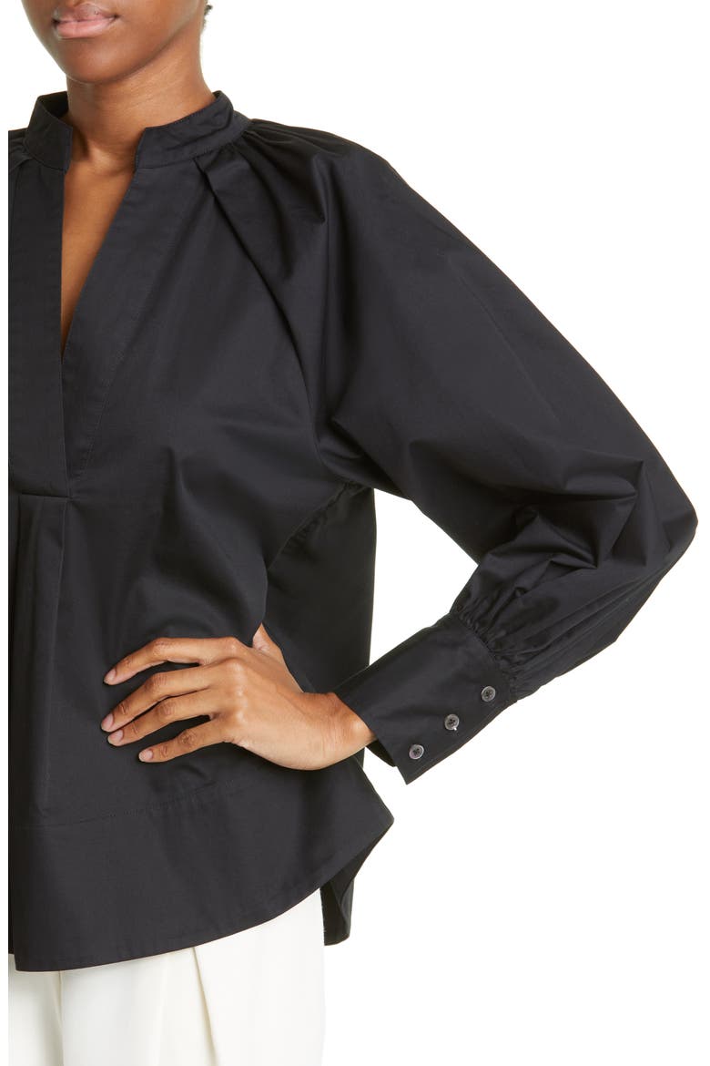 Pleated Cotton Poplin Blouse, Alternate, color, 001 BLACK