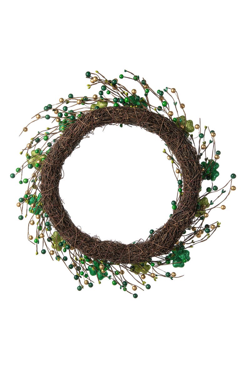 20"D St. Patrick's Shamrock Berry Wreath, Alternate, color, Green
