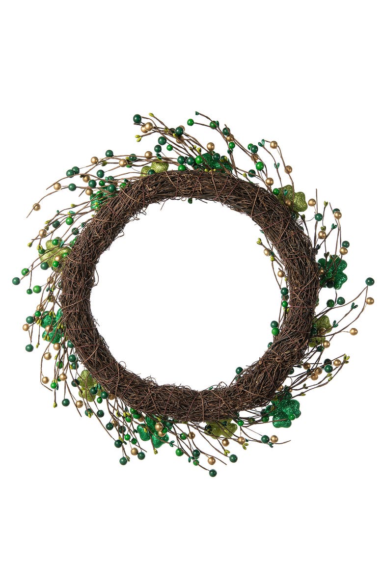 Glitzhome 20"D St. Patrick
s Shamrock Berry Wreath, Alternate, color, Green