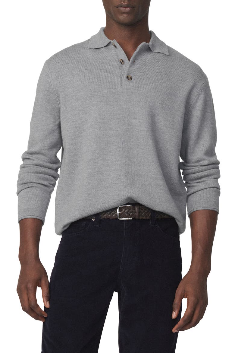 Long Sleeve Merino Wool Polo, Main, color, HEATHER GREY