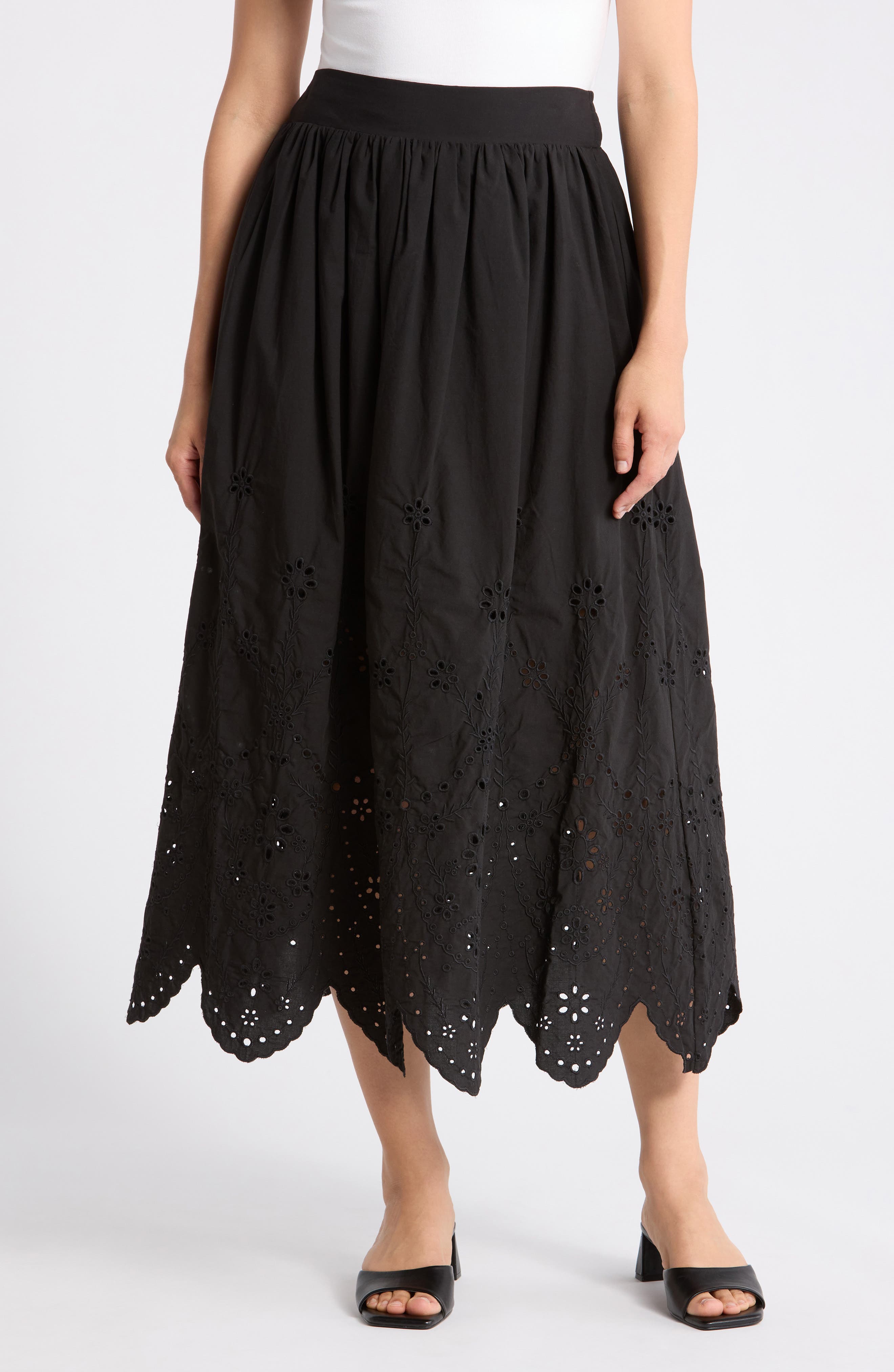 T Tahari Embroidered Eyelet Cotton Skirt