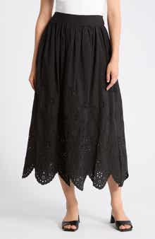 T Tahari Embroidered Eyelet Cotton Skirt