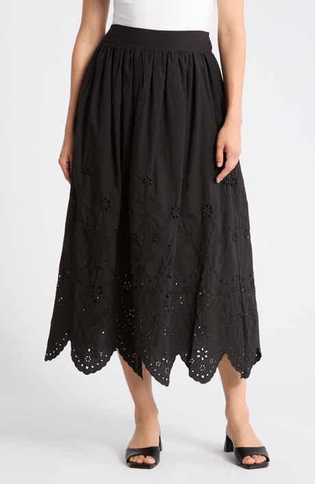 T Tahari Embroidered Eyelet Cotton Skirt