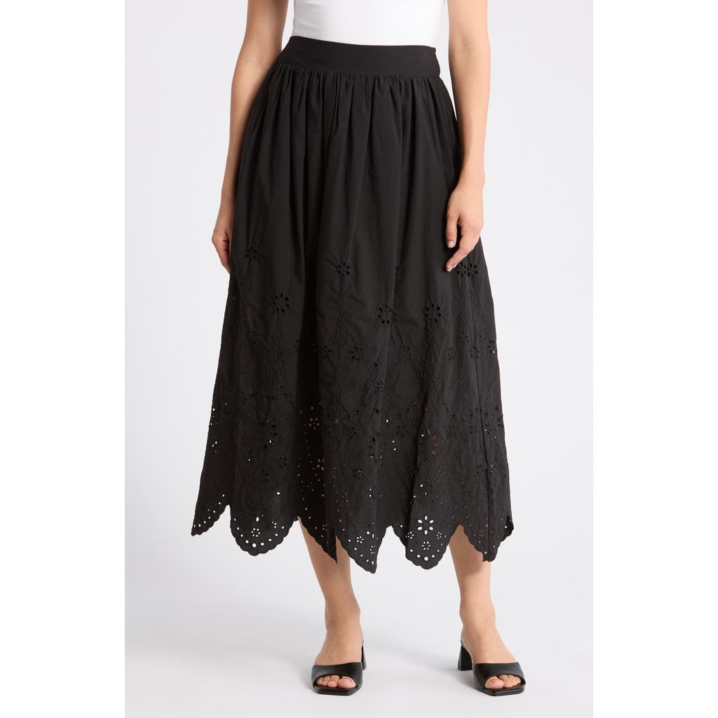 T Tahari Embroidered Eyelet Cotton Skirt in Black at Nordstrom Rack, Size X-Large