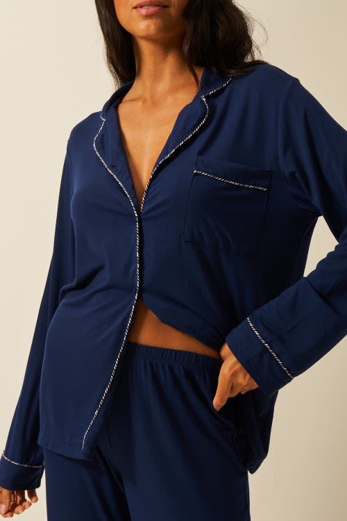 Stripe & Stare Long Pyjama Set In Blue