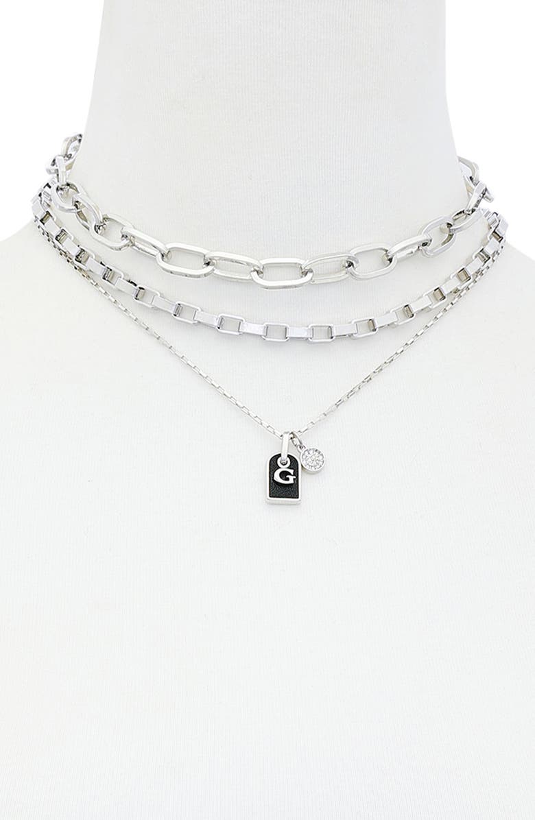 GUESS Logo Dog Tag Layered Necklace, Alternate, color, Silver Tone