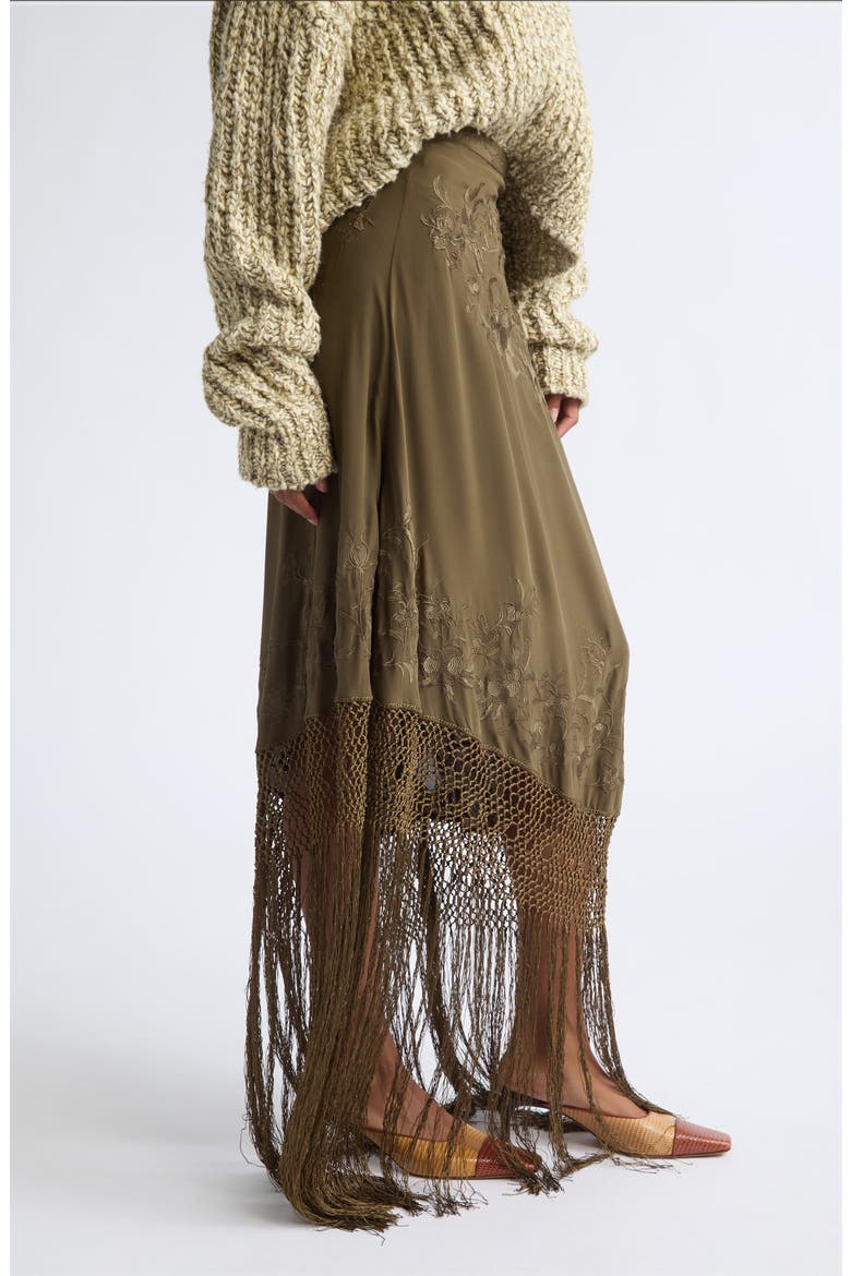 Lark Silk Fringe Maxi Skirt, Alternate, color, MALACHITE