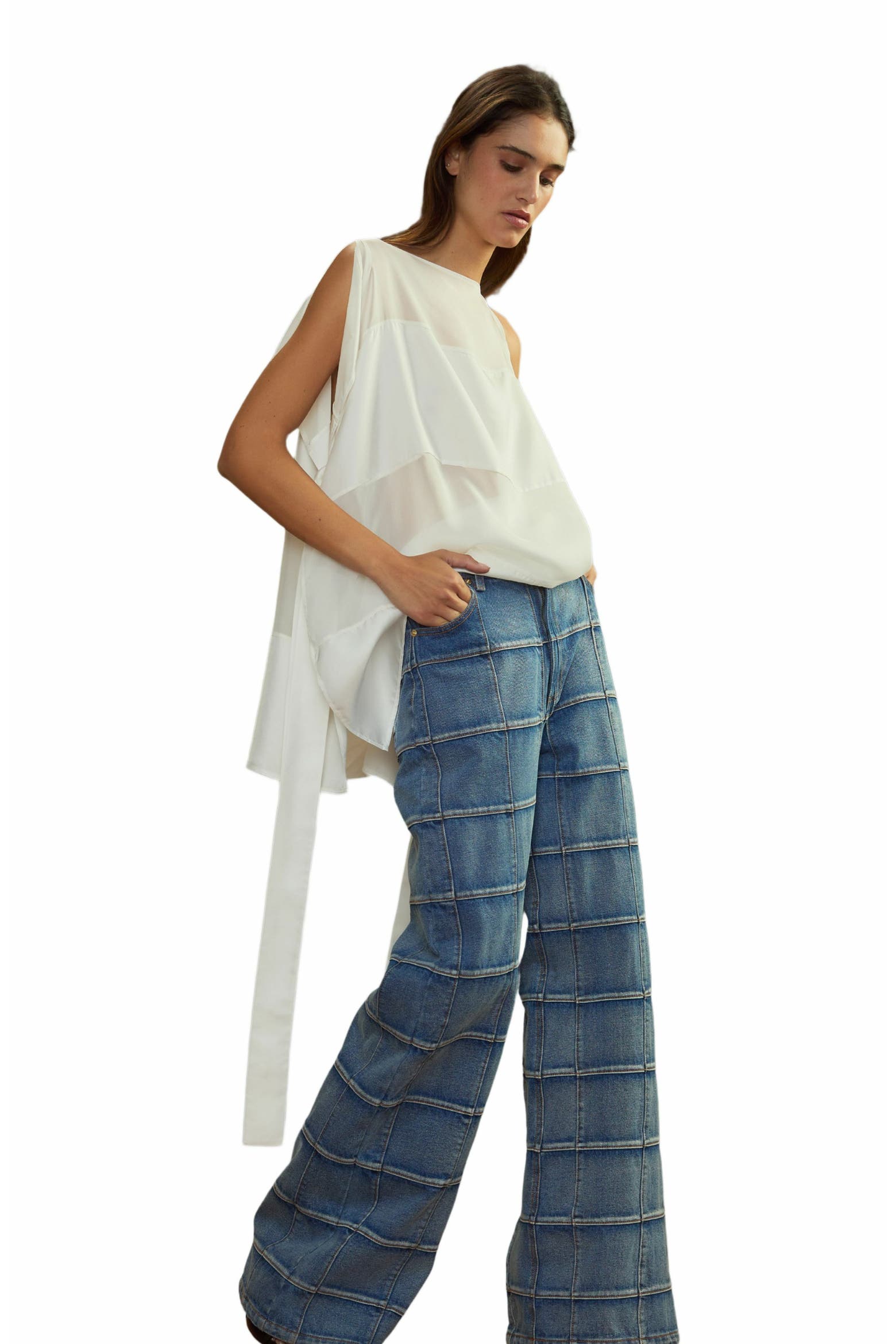 Reowly Cynthia Rowley Windowpane Wide-Leg Jeans (Women) | Nordstrom