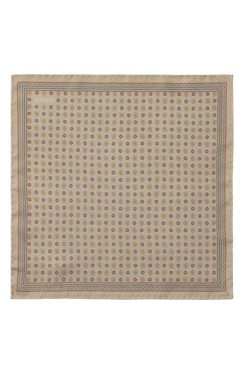 Eton Medallion Print Silk Twill Pocket Square, Alternate, color, Light Beige