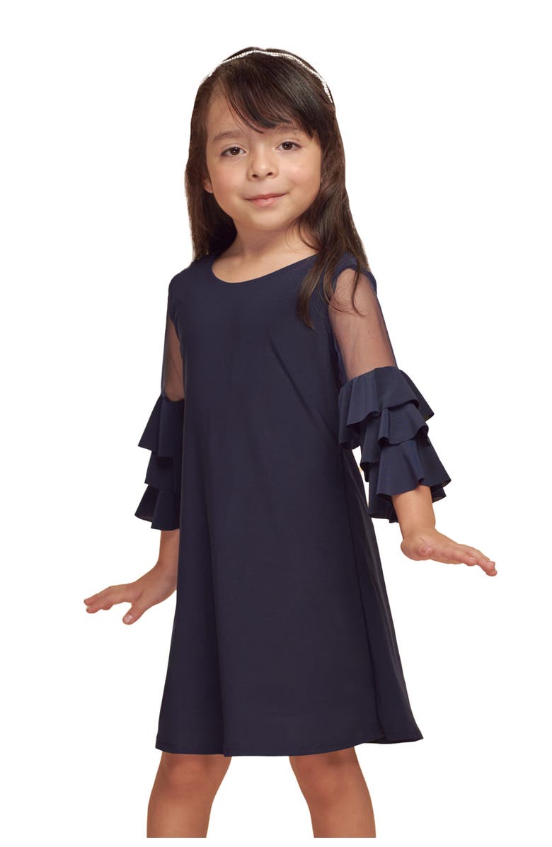 Un Deux Trois Tiered Sleeeve Dress, Main, color, Navy