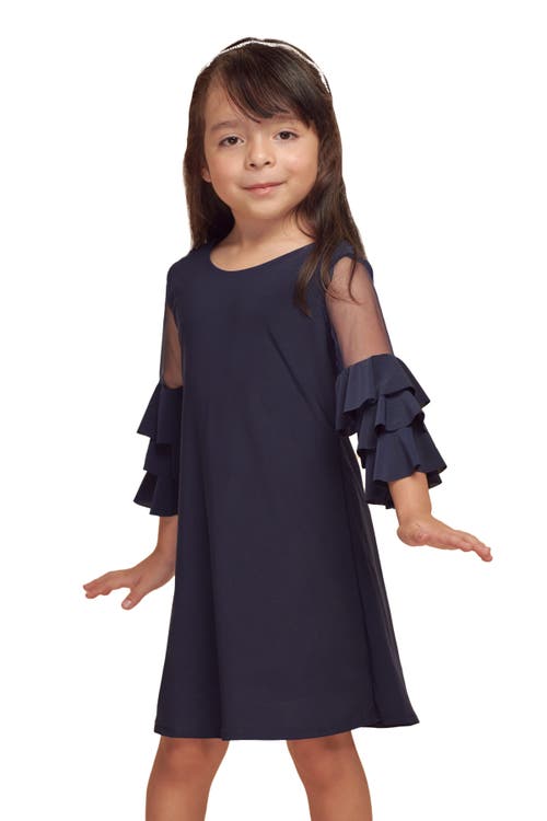 Un Deux Trois Tiered Sleeeve Dress In Blue