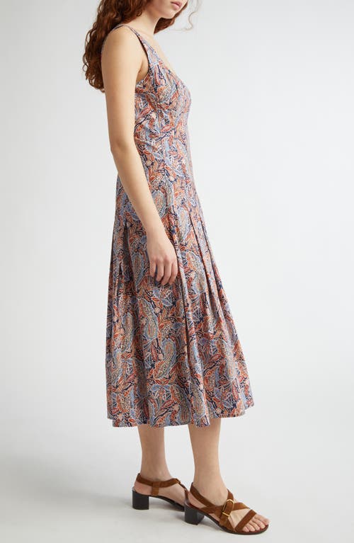 Veronica Beard Jolie Paisley Sleeveless Stretch Cotton Midi Dress In Navy Multi