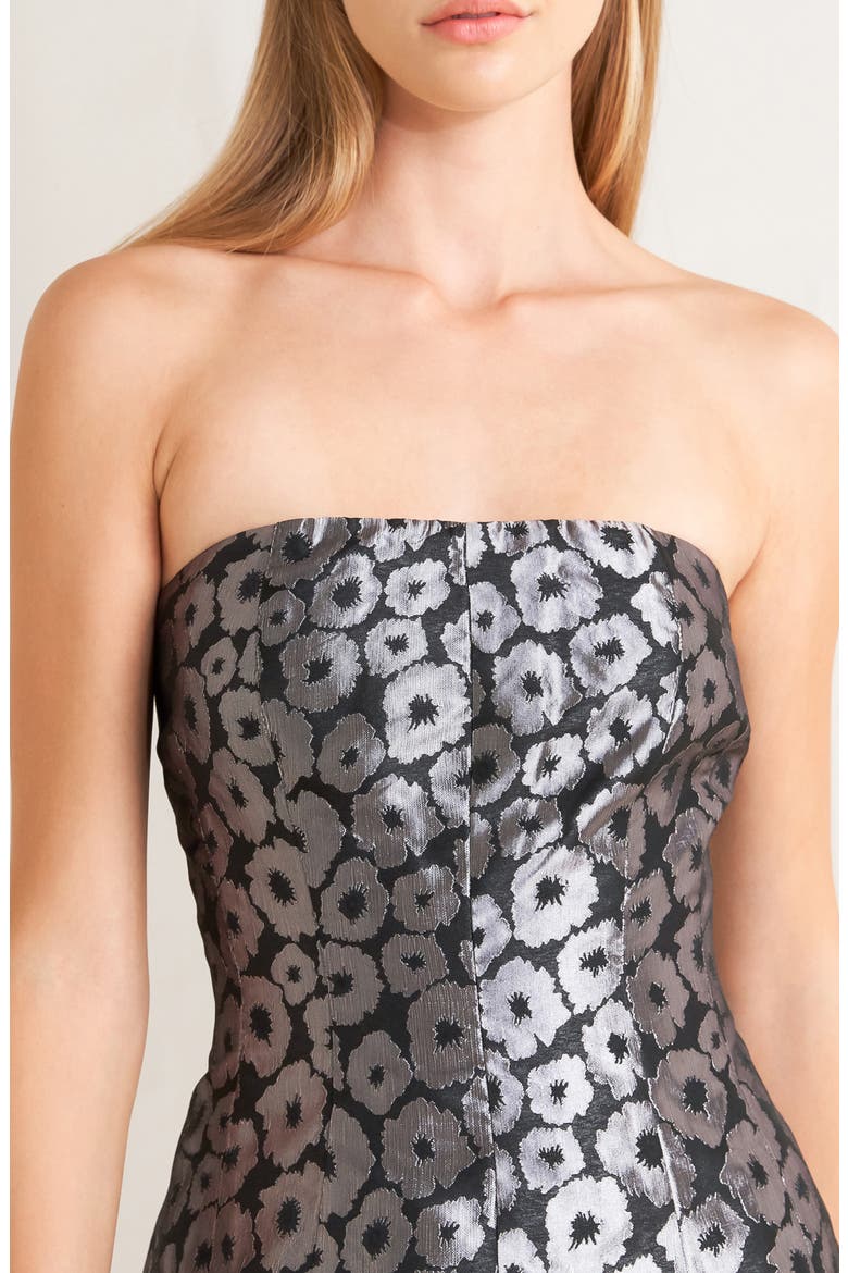 Metallic Strapless Flare Minidress, Alternate, color, BLACK/ SILVER