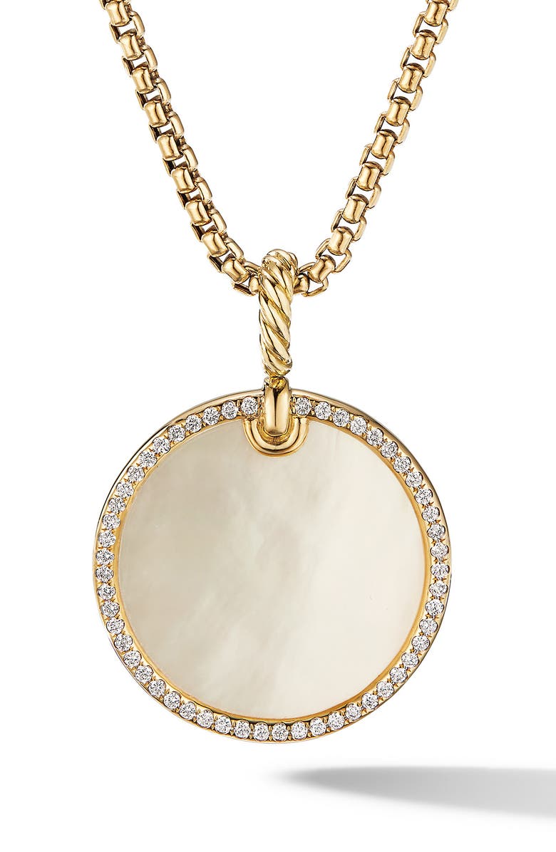 David Yurman Elements 18K Gold Disc Pendant with Pavé Diamond Rim, Main, color, Mother Of Pearl/ Yellow Gold