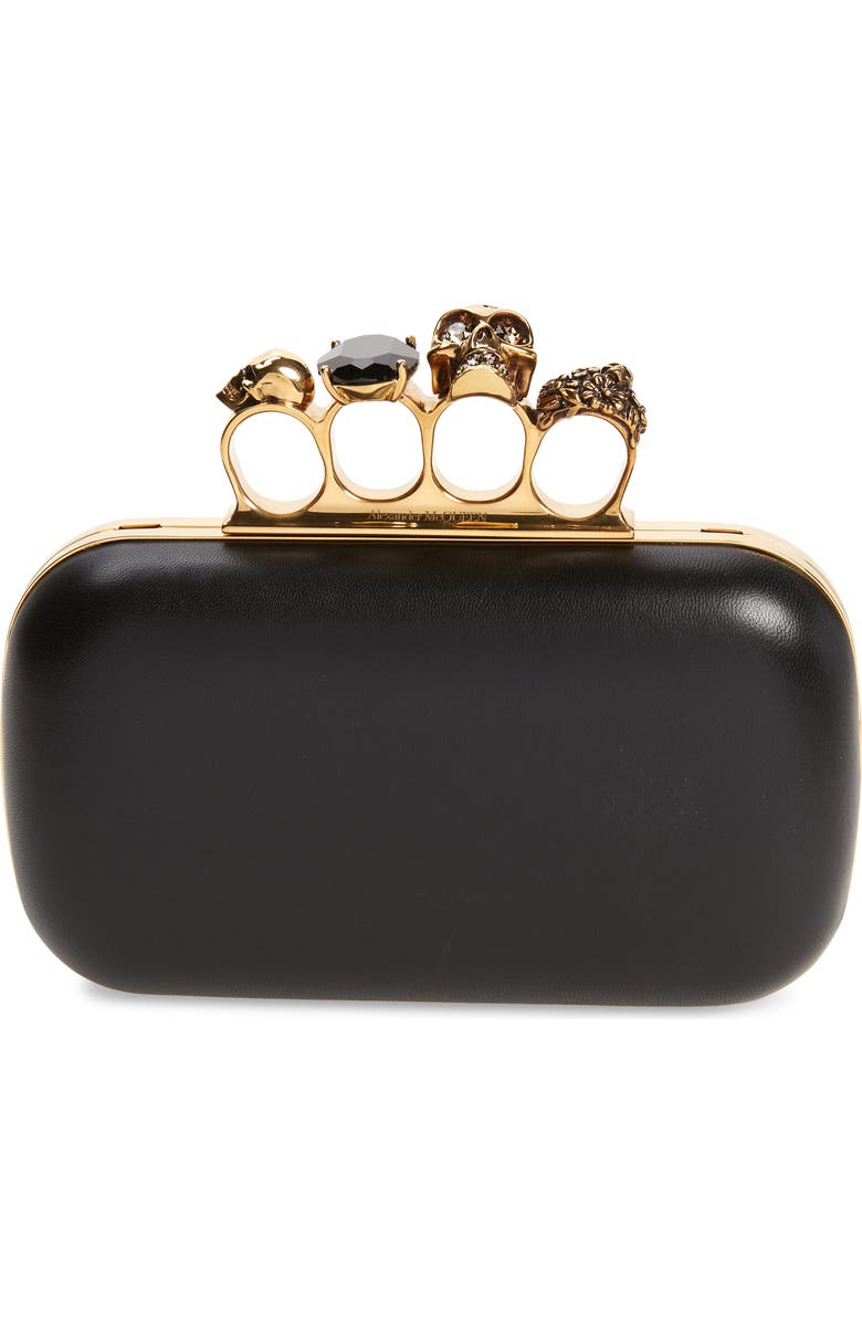 McQueen Skull Leather Knuckle Clutch, Main, color,