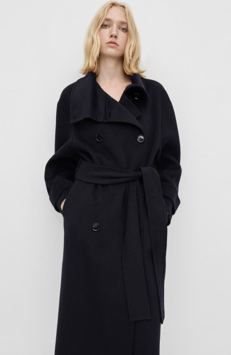 MANGO Double Breasted Belted Wool Blend Coat, Alternate, color, 
