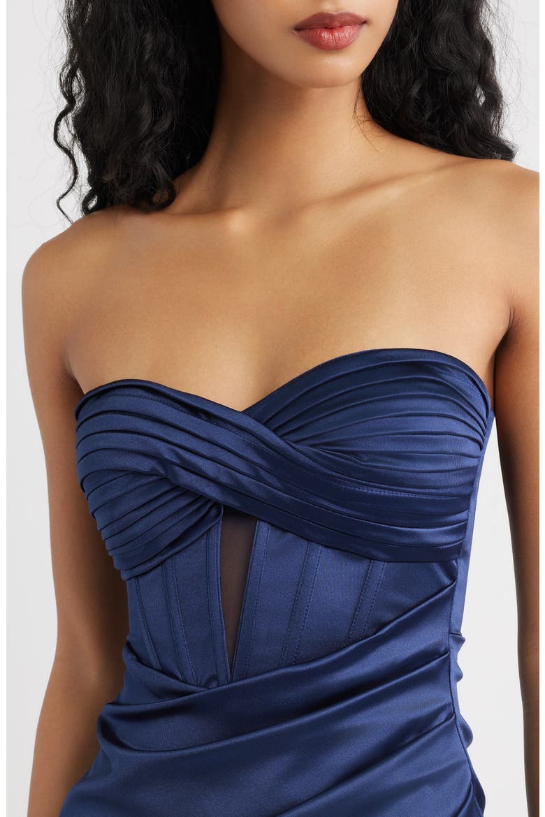 Twist Strapless Satin Minidress, Alternate, color, NAVY