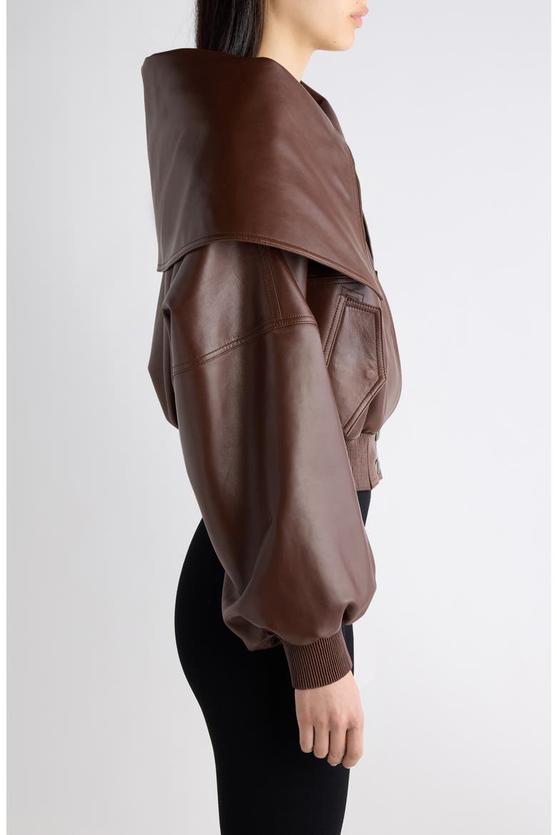 Wrap Collar Leather Blouson, Alternate, color, 2150 DARK BROWN