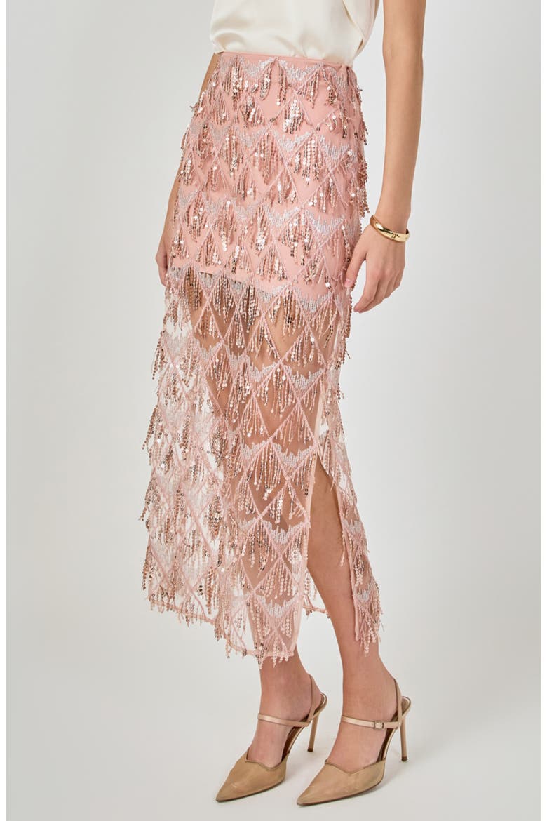 Beaded Fringe Sequin Maxi Skirt, Alternate, color, DUST PINK