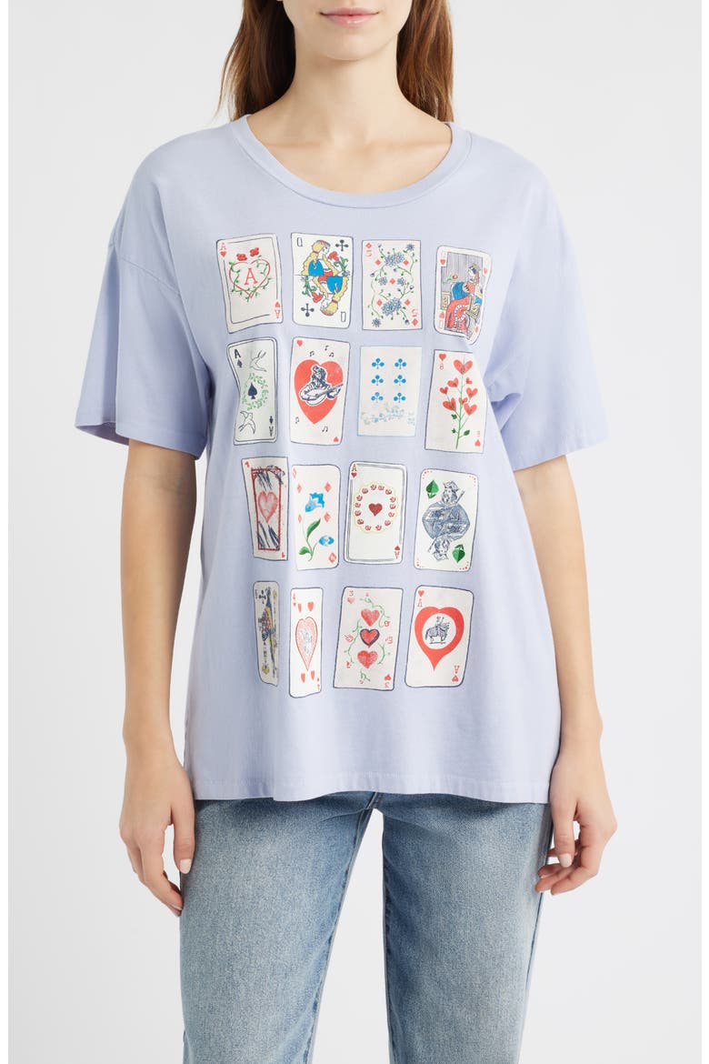Cards for Dreamers Oversize Cotton Graphic T-Shirt, Main, color, LAVENDER SKY
