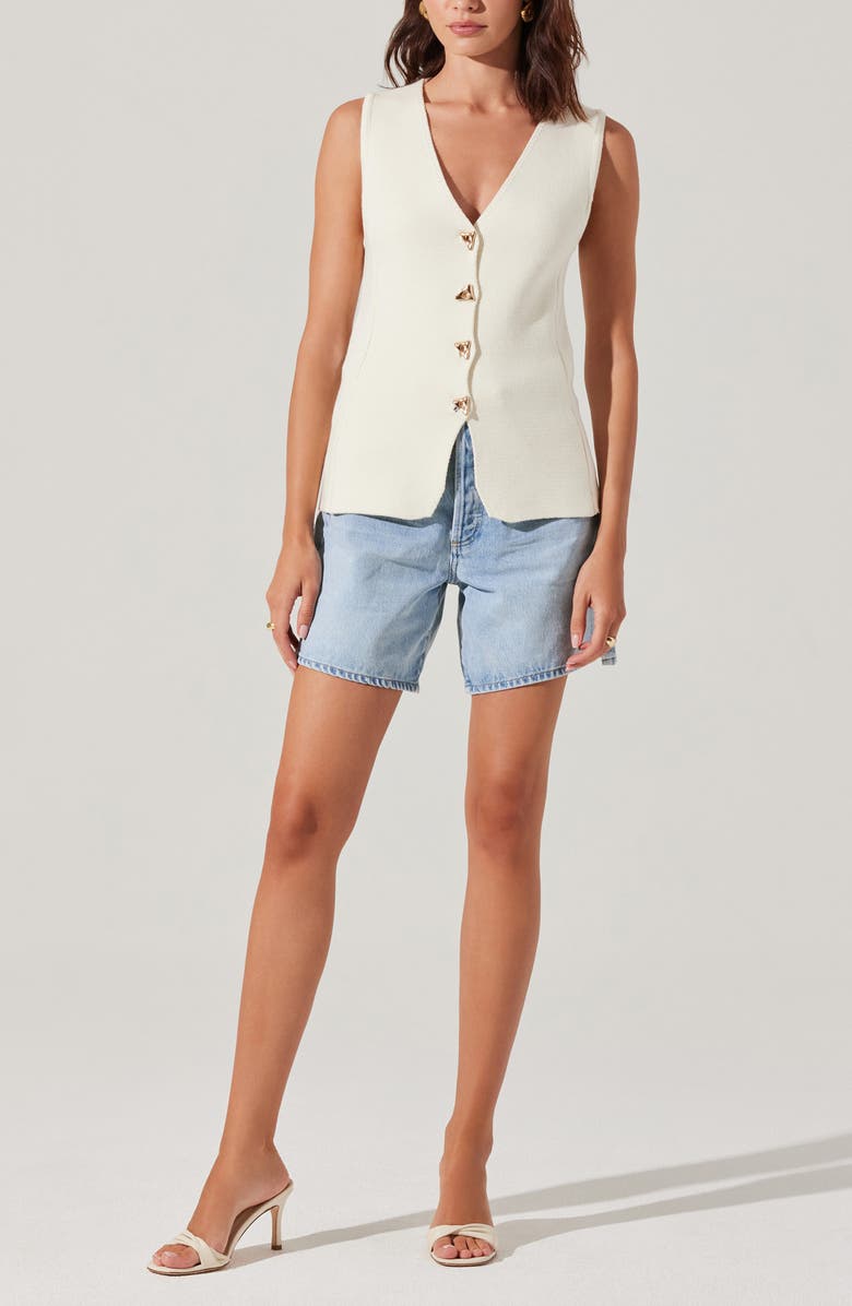 ASTR the Label Jayce Textured Cotton Button-Up Sweater Vest, Alternate, color, Cream