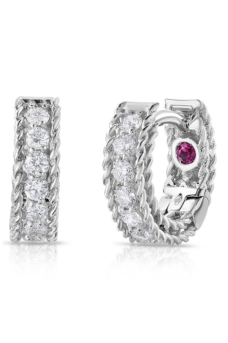 Roman Barocco Diamond Huggie Hoop Earrings, Main, color, WHITE GOLD